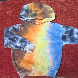 Molo Kids Tie-Dye Hoodie in Blue, Orange, Yellow, Brown